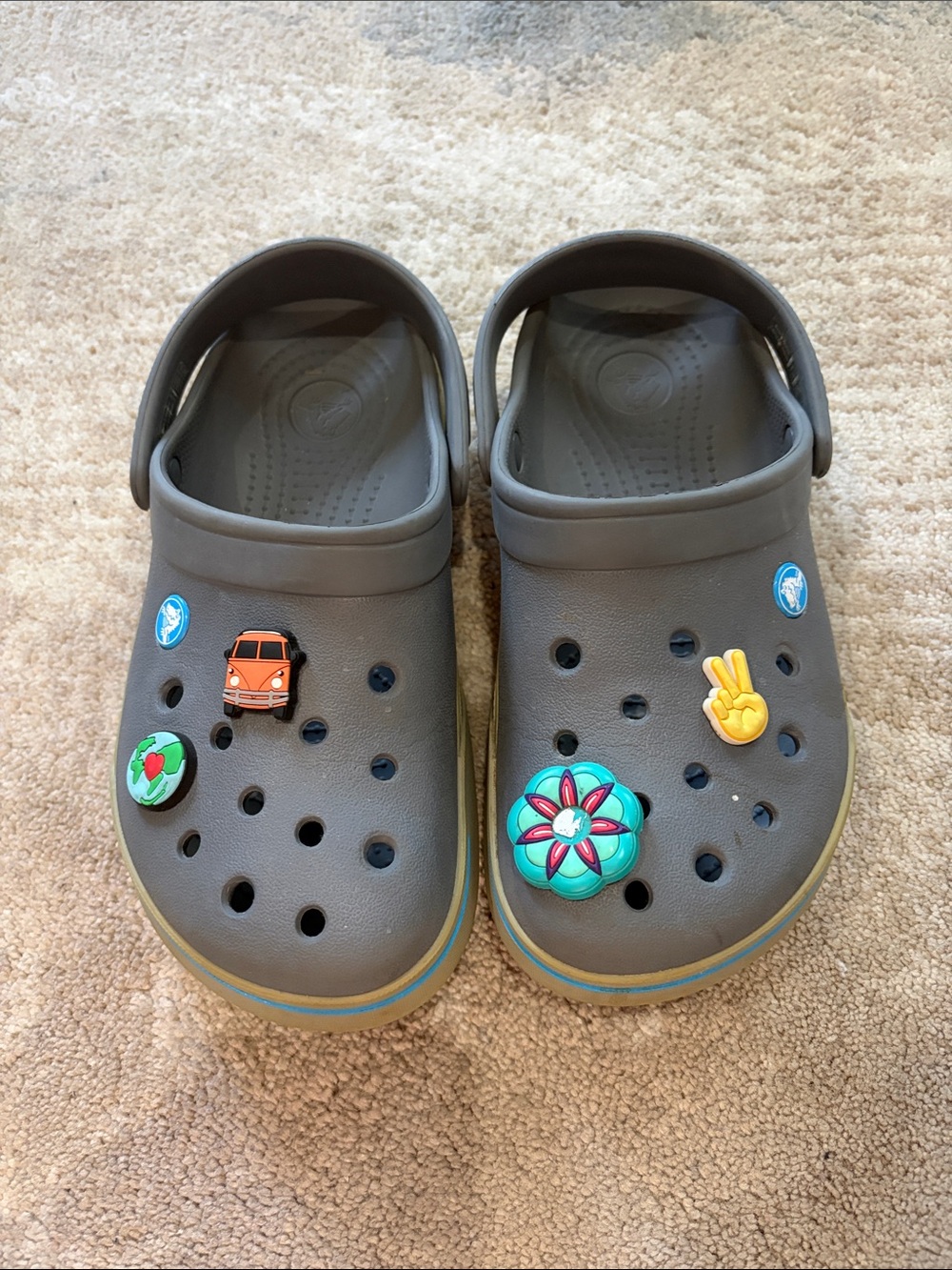 Crocs Gray Clog Sandals with Decorative Charms